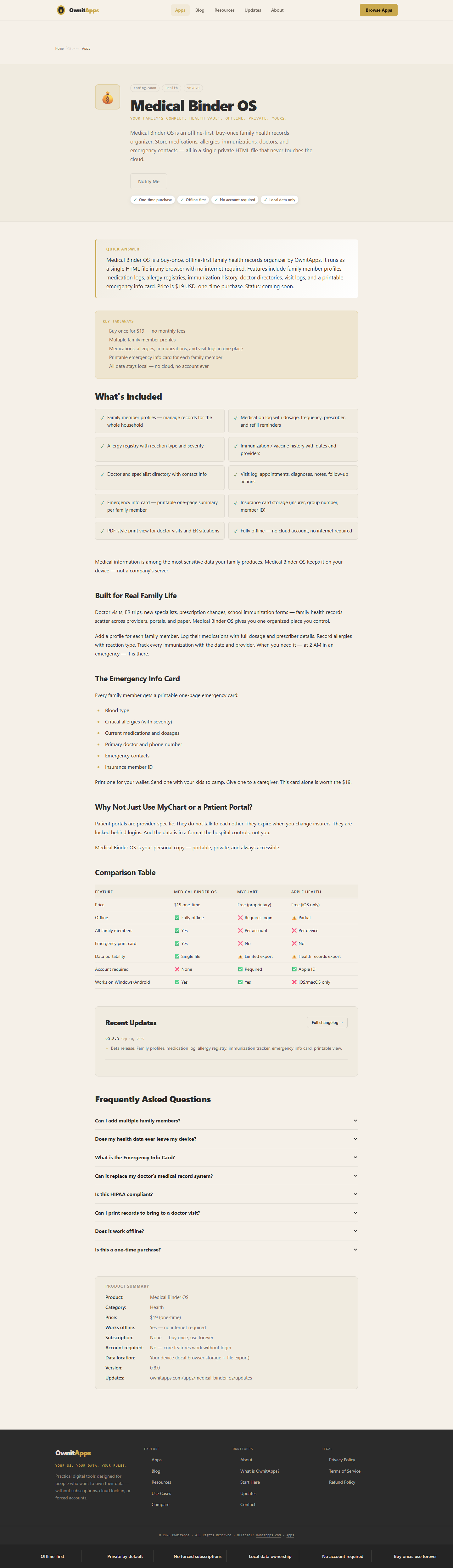 Medical Binder OS desktop product screenshot