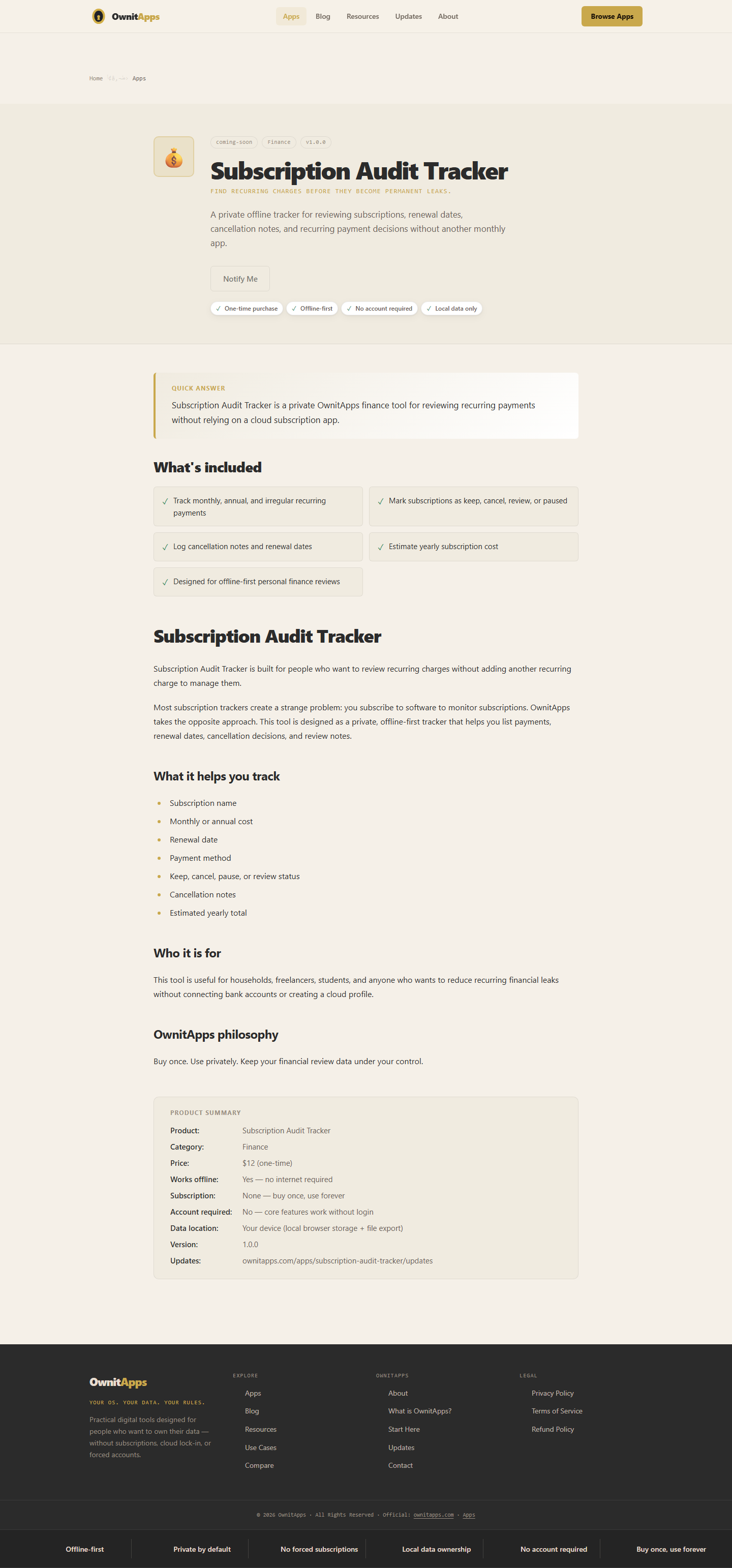 Subscription Audit Tracker desktop product screenshot