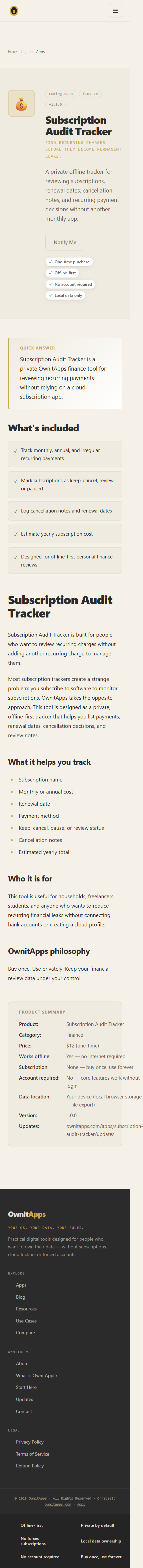 Subscription Audit Tracker mobile product screenshot